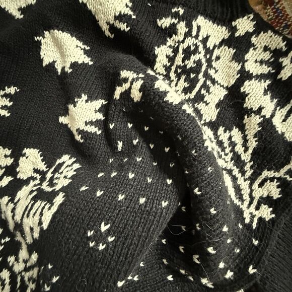 Marshall Field's Vintage Floral Intarsia Sweater Sz L Black White Cotton Blend - Picture 9 of 13